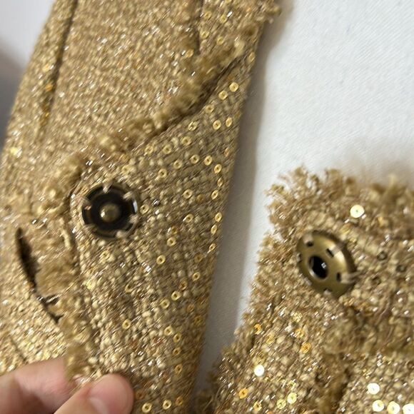 Chico’s Gold Boucle with Gold Sequins Jacket, Size 1 - Picture 6 of 10